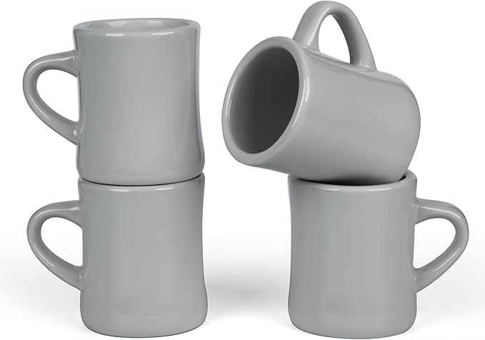 11oz White Diner Coffee Mug Set of 4 Ceramic Mugs Great for Kitchen Set, Travel, and Hot Tea (Grey)