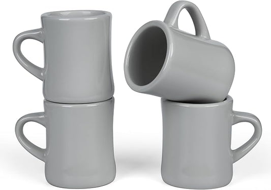 11oz White Diner Coffee Mug Set of 4 Ceramic Mugs Great for Kitchen Set, Travel, and Hot Tea (Grey)
