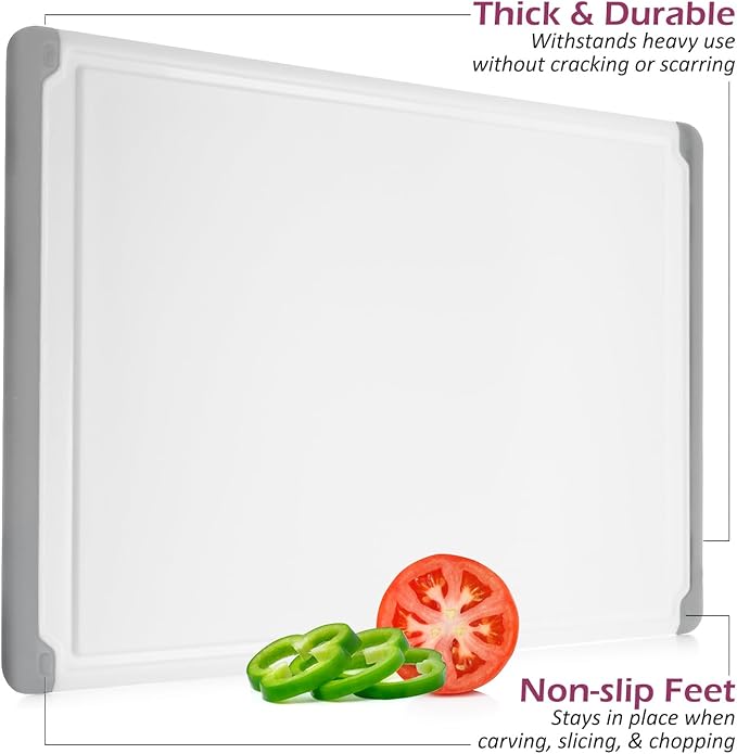 Large Cutting Boards for Kitchen - Dishwasher Safe Non-Slip Cutting Boards with Juice Grooves, Easy Grip Handles - Large and Thick Chopping Board (Grey)
