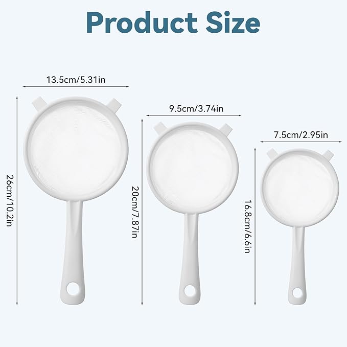 3 PCS Plastic Strainer with Handle Fine Mesh Strainer with Handle Nylon Mesh Strainers Colander Double Ear Fine Food Flour Sifter Food Yogurt Meshes Sieve for Baking Kitchen Colander Sifter Tea Juice