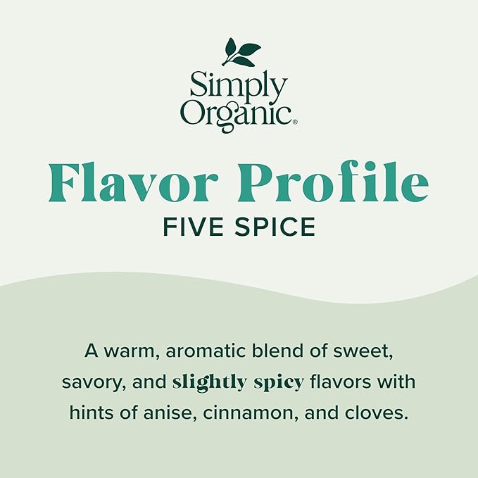 Simply Organic Five Spice Powder, 2.01 Ounce, Cinnamon, Fennel Seed, Cloves, Star Anise & White Pepper, Non GMO, Kosher