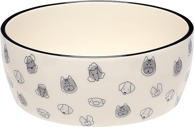 Pearhead Ceramic Dog Bowl Extra Large 8 Cup – Puppy Faces Pattern, Durable Heavyweight Pet Food & Water Bowl, Neutral Modern Design, XL 64 oz