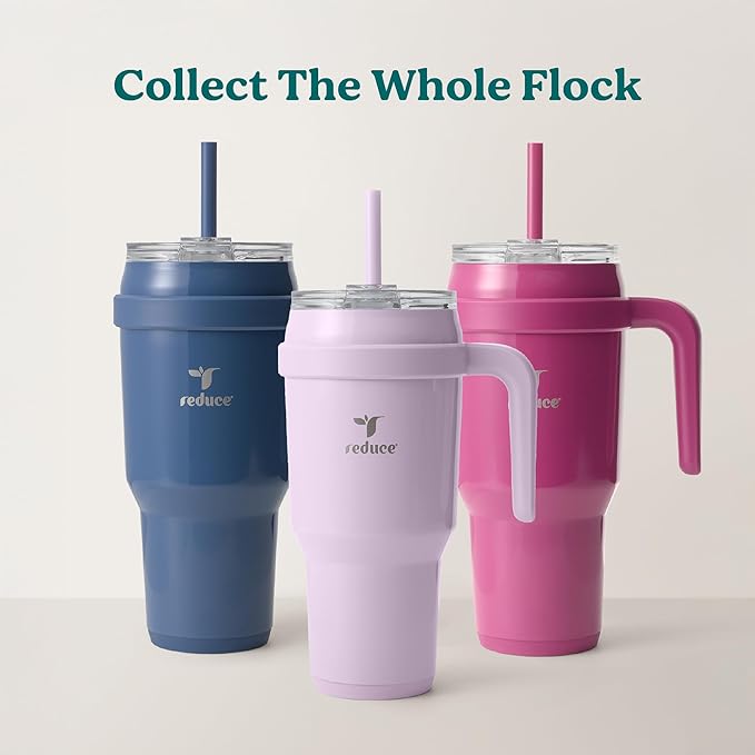 REDUCE Cold1 40 oz Tumbler with Handle - Vacuum Insulated Stainless Steel Water Bottle for Home, Office or Car, Reusable Mug with Straw or Leakproof Flip Lid, Keeps Drinks Cold All Day-Gloss Sea Glass