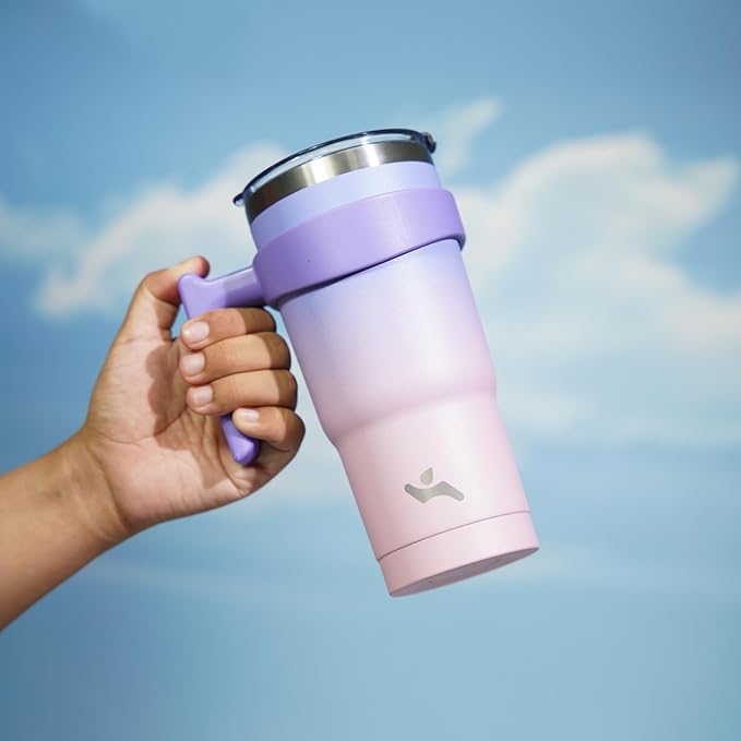 20 oz Tumbler with Handle and 2 Straw 2 Lid, Insulated Water Bottle Stainless Steel Vacuum Cup Reusable Travel Mug,Pastel Sunset