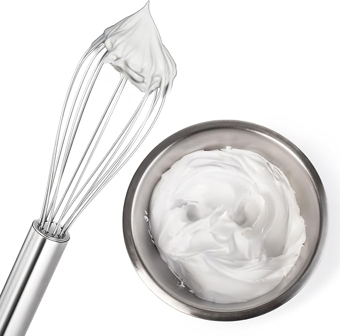 Stainless Steel Whisk Professional Whisk for Kitchen Cooking Ergonomic Handle Dishwasher Safe Perfect for Blending, Whisking, Baking, Beating (8 inches Silver)