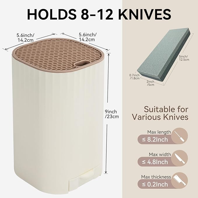 Knife Block Without Knives with Sharpening Stone Large Volume with Scissors Slot Knife Holder Qoosea Easy Cleaning Detachable Knife Storage Space Saver for Kitchen White