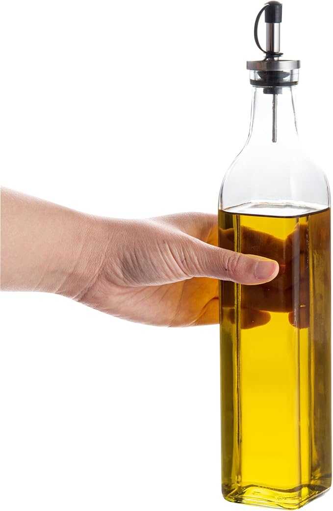 Restaurantware RW Base 16.9 Ounce Olive Oil Dispenser 1 Kitchen Oil Dispenser Bottle - With Stopper Spout Non-Leaking Clear Glass Olive Oil Pourer For Cooking Or Salad Dressings