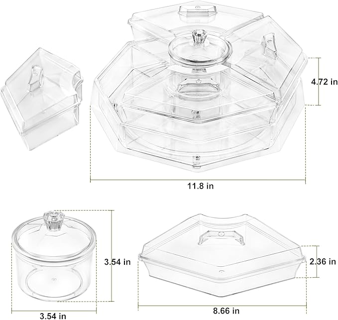 IVYHOME Ice Serving Lazy Susan, Chilled Food Containers with 4 Removable Dishes and Smooth Rotating Tray, Condiment Server with Separate Lids, for Bar Accessories, Fruit, Salad, Taco, Party Garnish