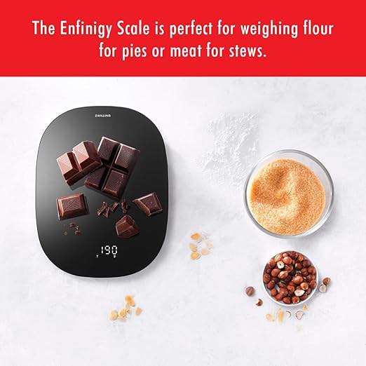 ZWILLING Enfinigy Digital Kitchen Food Scale, Max Weight 22lbs, Grams & Ounces, .1-gram Accuracy, Black
