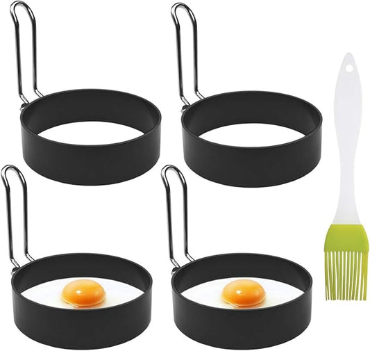 4 Pack Stainless Steel Eggs Maker Non Stick Round Egg Cooker for Cooking Cooking Rings Shaper for Frying Pancake Sandwiches Metal Handle Household Kitchen Breakfast Tool Egg Shaper