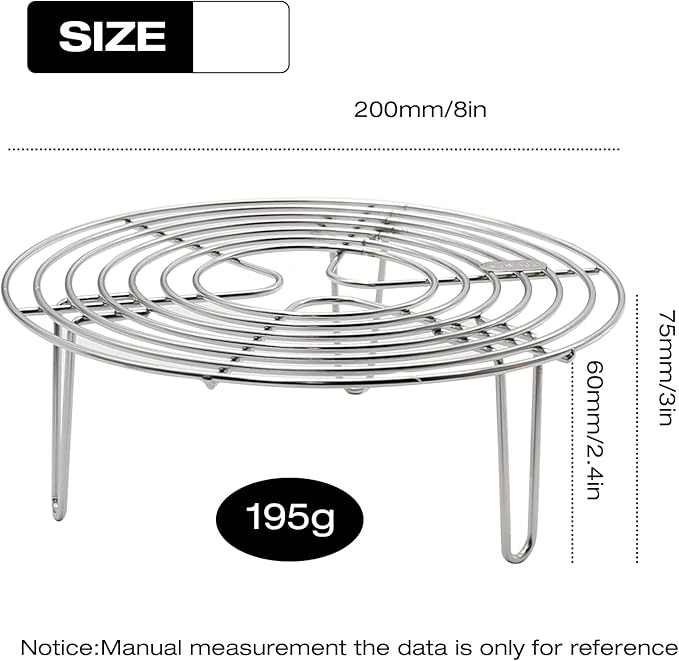 Round Steamer Rack and Cooling Rack,Stainless Steel Pot Trivet, Cooking Rack,Wire Steamer Kettle Rack Holder, Air Fryer Cooking Steamer Rack for Baking Canning Cooking Steaming, 7.9''X2.8''