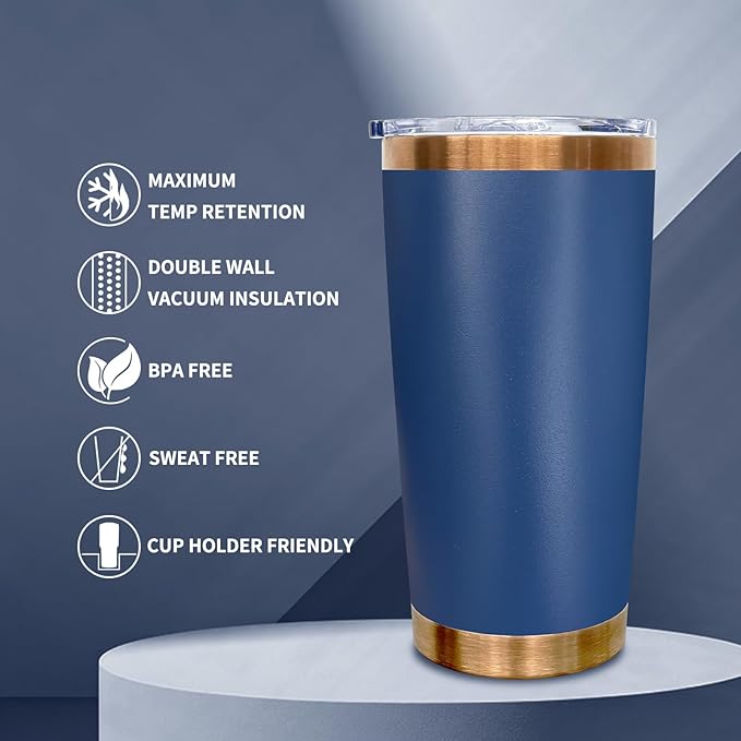 20 oz Tumbler Bulk 12 Pack Stainless Steel Tumblers with Lids and Straws, Double Wall Vacuum Insulated Travel Coffee Mug for Laser Engrave, Powder Coated Cups for Hot and Cold Drinks (Navy,12 pack)