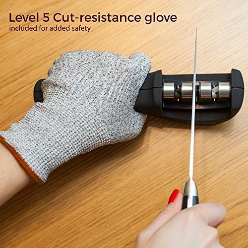 4-in-1 Kitchen Knife Accessories: 3-Stage Knife Sharpener Helps Repair, Restore and Polish Blades and Cut-Resistant Glove