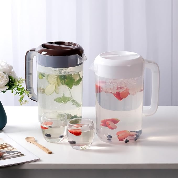 Clear Pitcher with Lid 1 Gallon, Large Plastic Ice Tea Jug for Fridge, Sun Tea Pitcher - Clear (khaki)