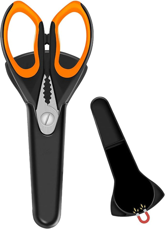 1 Pack Sharp Kitchen Scissor with Magnetic Holder, Heavy Duty Kitchen Shears Meat Scissors, Multifunctional Stainless Steel Cooking Poultry Scissors for Household School Picnic