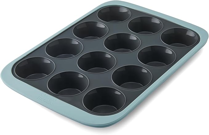 Chicago Metallic 12-Cup Silicone Muffin Pan, Nonstick Bakeware with Wire-Reinforced Rim, BPA-Free Food-Grade Silicone, Oven Safe to 428°F, Dishwasher Safe, Easy Cupcake Release