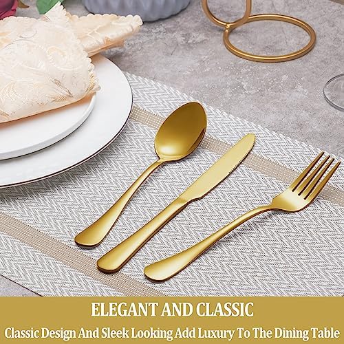 MUTNITT 60 Pcs Gold Silverware Set Service for 12, Premium Stainless Steel Flatware Set, Cutlery Utensil Set, Durable Home Kitchen Eating Tableware Set, Include Fork Knife Spoon Set, Dishwasher Safe