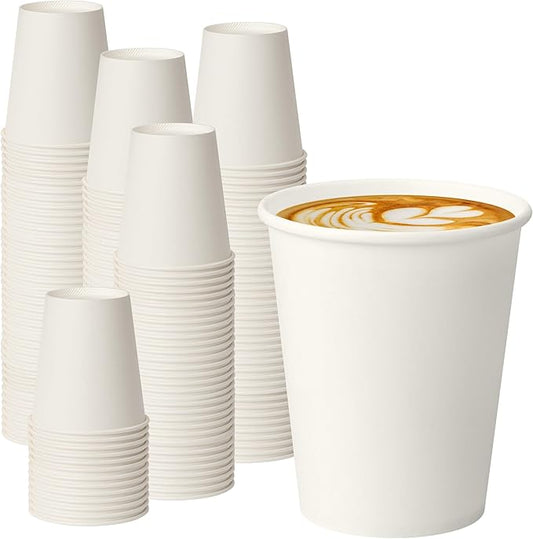 8 oz White Paper Coffee Cups, Disposable Hot Cups for Coffee, Tea, Cocoa, Water, 400 Pack