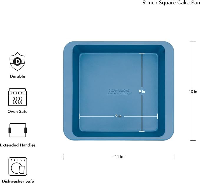 KitchenAid Nonstick Swiss Engineered Aluminized Steel Square Cake Pan, Dishwasher Safe, Blue Velvet, 9 Inch