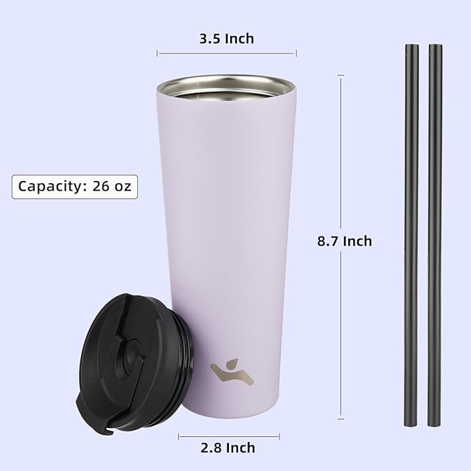 26 OZ Insulated Tumbler with Lid and 2 Straws Stainless Steel Water Bottle Vacuum Travel Mug Coffee Cup,Taro