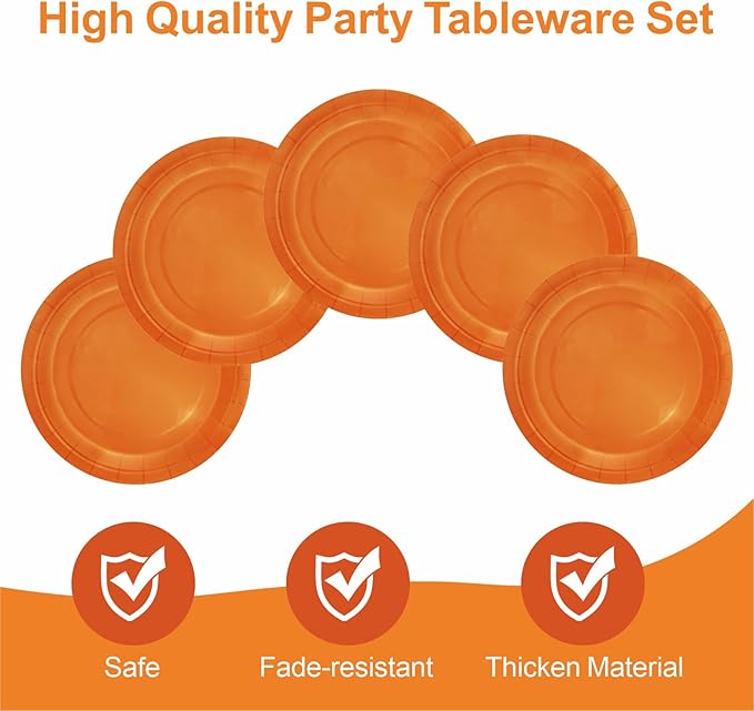 40Pcs Disposable Paper Plates Orange,Including 20pcs 9" and 20pcs 7" Plates,Strong and Sturdy Disposable Plates for Party, Dinner, Holiday, Picnic,Birthday Party, Dinner Table, Wedding