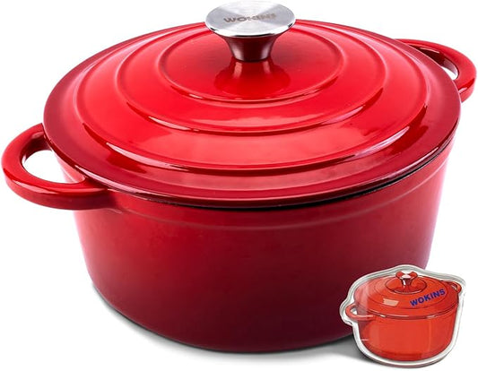 4QT Enameled Cast Iron Dutch Oven Pot with Lid,Heavy-Duty Cookware for Sourdough Bread Baking,Braising,Stews,Roasting,Oven Safe up to 500°F,RED