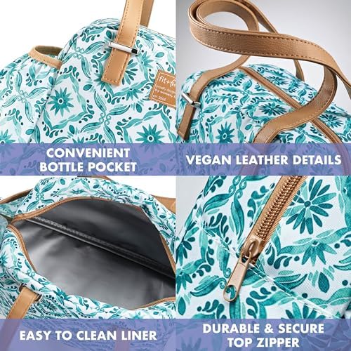 Fit & Fresh Insulated Leakproof & Stain-Resistant Large Lunch Box For Women With Expandable Bottle Pocket, Zipper Closure Laketown Lunch Bag Aqua (Pack of 2)