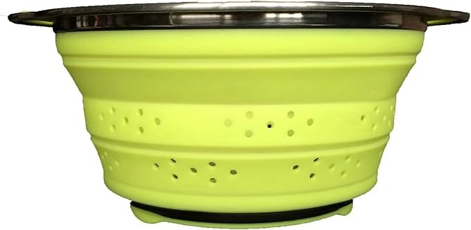 Oneida 8 inch Color Burst Stainless Steel Silicone Collapsible Colander Strainer - Green