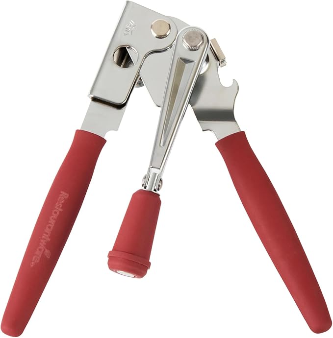 Restaurantware Stainless Steel Magnetic Manual Can Opener - 36 Pack - German Standard Red Crank Can Opener with Magnet, Ergonomic Handles, Non-Slip - Heavy-Duty Hand Can Opener, Easy Turn, Sharp Blade