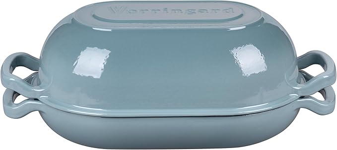 Enameled Cast Iron Sourdough Bread Oven, Dutch Oven, Loaf Cast Iron Bread Pan for Homemade Bread Baking, Meatloaf Pan with Lid, 5QT, Sea Salt