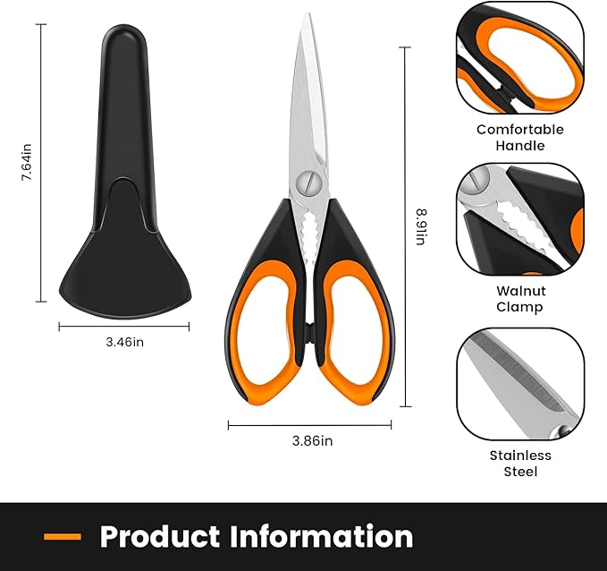 1 Pack Sharp Kitchen Scissor with Magnetic Holder, Heavy Duty Kitchen Shears Meat Scissors, Multifunctional Stainless Steel Cooking Poultry Scissors for Household School Picnic