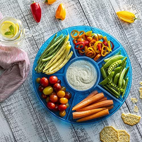 Plasticpro 6 Sectional Round Plastic Serving Tray/Platter (4, Blue)
