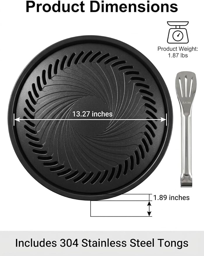 Korean-Style Smokeless Outdoor BBQ Grill Pan – Aluminum Fluorine Coating,Non-Stick & Non-Burning, Even Heating,Oil Drain Design,Easy Clean,Includes 304 Stainless Steel Tongs - Made in TaiWan
