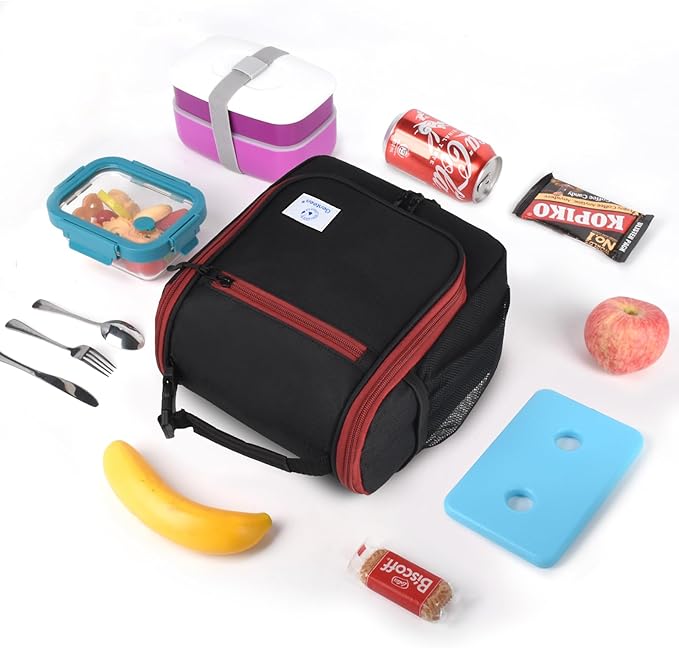 Genteen Kids Lunch Box, Insulated Lunch Bag for Kids, Toddler, Girl, and Boy; Holds Lunch Box, Water Bottle, & Snacks; Easy-Clean Water-Resistant Fabric & Multiple Zippered Pockets (Black)