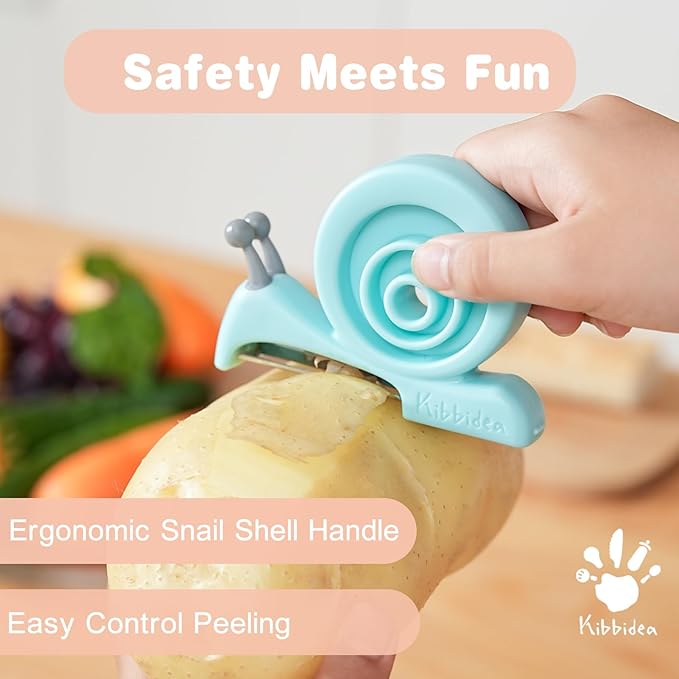 Kibbidea Vegetable Peeler, Kids Potato Fruit Peeler for Kitchen with Cut-proof Glove, Kids Cute Kitchen Accessories (Blue) (Blue)