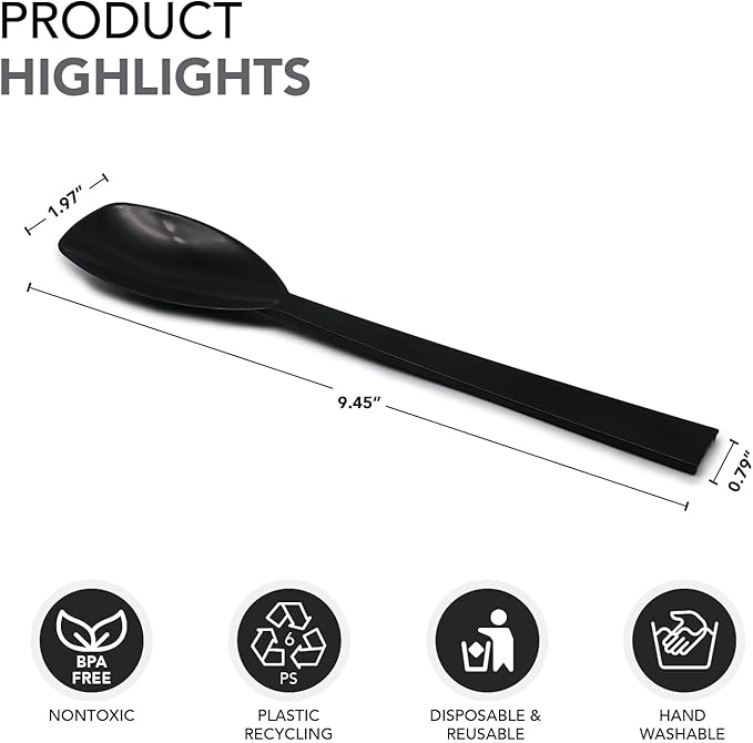Party Essentials Plastic Party Buffet Serving Utensils Kit, Spoons/Forks/Tongs, 40-Piece, Black