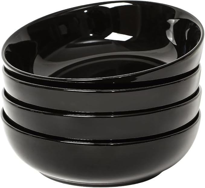 Selamica Ceramic Pasta Bowls Set of 4, Large Salad Bowl, Black