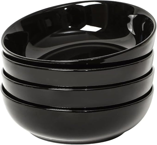 Selamica Ceramic Pasta Bowls Set of 4, Large Salad Bowl, Black