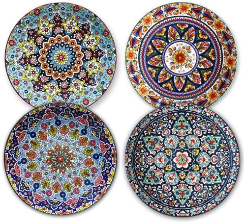 glowworm Ceramic Plates Set of 4, 8.5 Inch Plates for Dinner, Bohemian