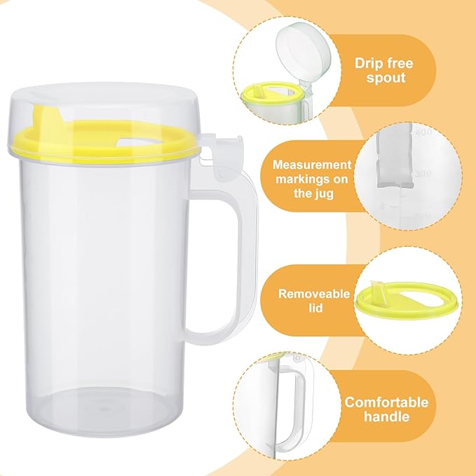 6 Pack Early Learning Kids Easy Pouring Mini Pitchers Clear Plastic Pitcher with Lid and Handle Easy Pour Bottles 16 Oz. Jugs with Lids for Classroom Nursery Home (Colorful)
