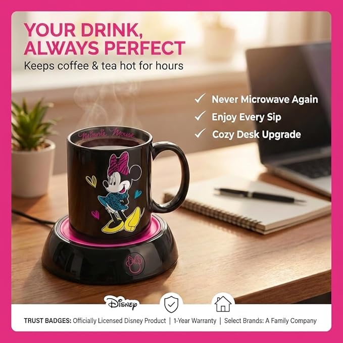 Disney DMG-18 Minnie Mouse Mug Warmer, Black/Pink