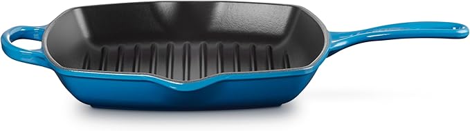 Le Creuset Enameled Cast Iron Signature Square Skillet Grill, 10.25", Marseille