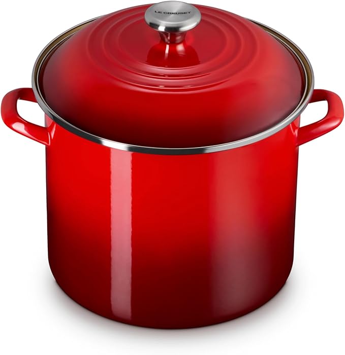 Le Creuset Enamel on Steel Traditional Stockpot, 12 qt., Cerise with Stainless Steel Knob