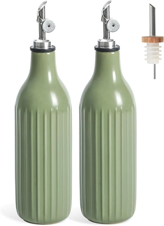 FE FUN ELEMENTS Olive Oil Dispenser Bottle, 19 oz Oil Dispenser for Kitchen and Vinegar Dispenser Bottle, Suitable for Vinegar, Coffee Syrups & Other Liquids, Green Set of 2