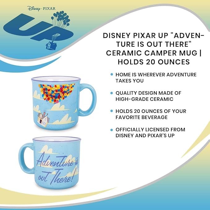 Disney Pixar UP Adventure Is Out There 20-Ounce Ceramic Camper Mug | BPA-Free Travel Coffee Cup For Espresso, Caffeine, Cocoa | Home & Kitchen Essentials, Cute Gifts and Collectibles