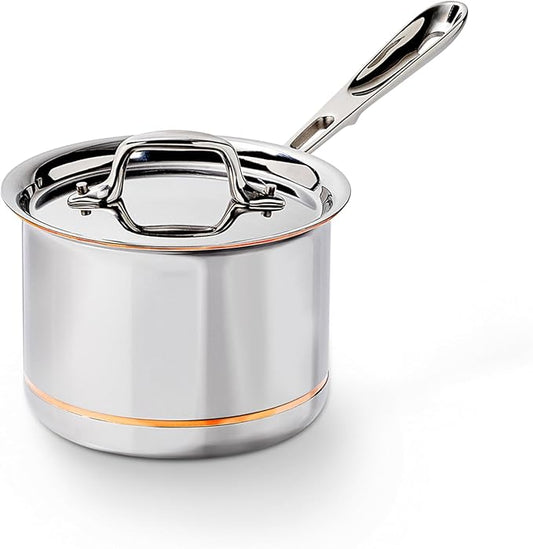 All-Clad Copper Core 5-Ply Stainless Steel Sauce Pan 2 Quart Induction Oven Broiler Safe 600F Pots and Pans, Cookware Silver