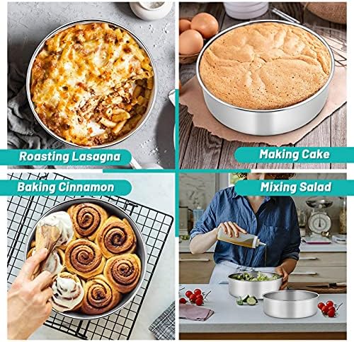 TeamFar 8 Inch Cake Pan, 8” x 3” Stainless Steel Round Baking Pan Set of 2