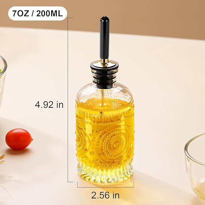 Olive Oil Dispenser Bottle for Kitchen with Metal Spout, Glass Oil Bottles 7OZ, Elegant Glass Cooking Dispenser for Kitchen