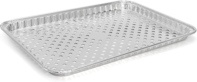 Frcctre 25 Pack Disposable Aluminum Grill Pans, 16 x 12 Inch Large Aluminum Broiler Pans Foil Grill Trays Topper Pan Sheet Pan with Holes for for Outdoor Cooking and Camping, BBQ