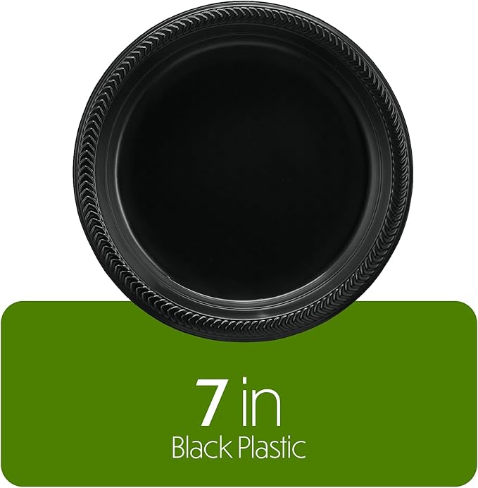 PLASTICPRO 100 PCS Black Plastic Plates Light Weight 7 Inch Plastic Dinner Dessert Appetizer Plates Black Plates Disposable for Party and Wedding